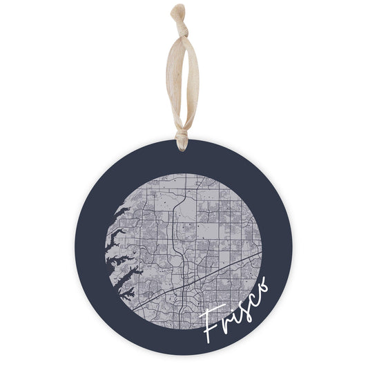 Modern Minimalist Texas Colors Frisco Circle Map | Wood Ornament | Eaches | Min 1