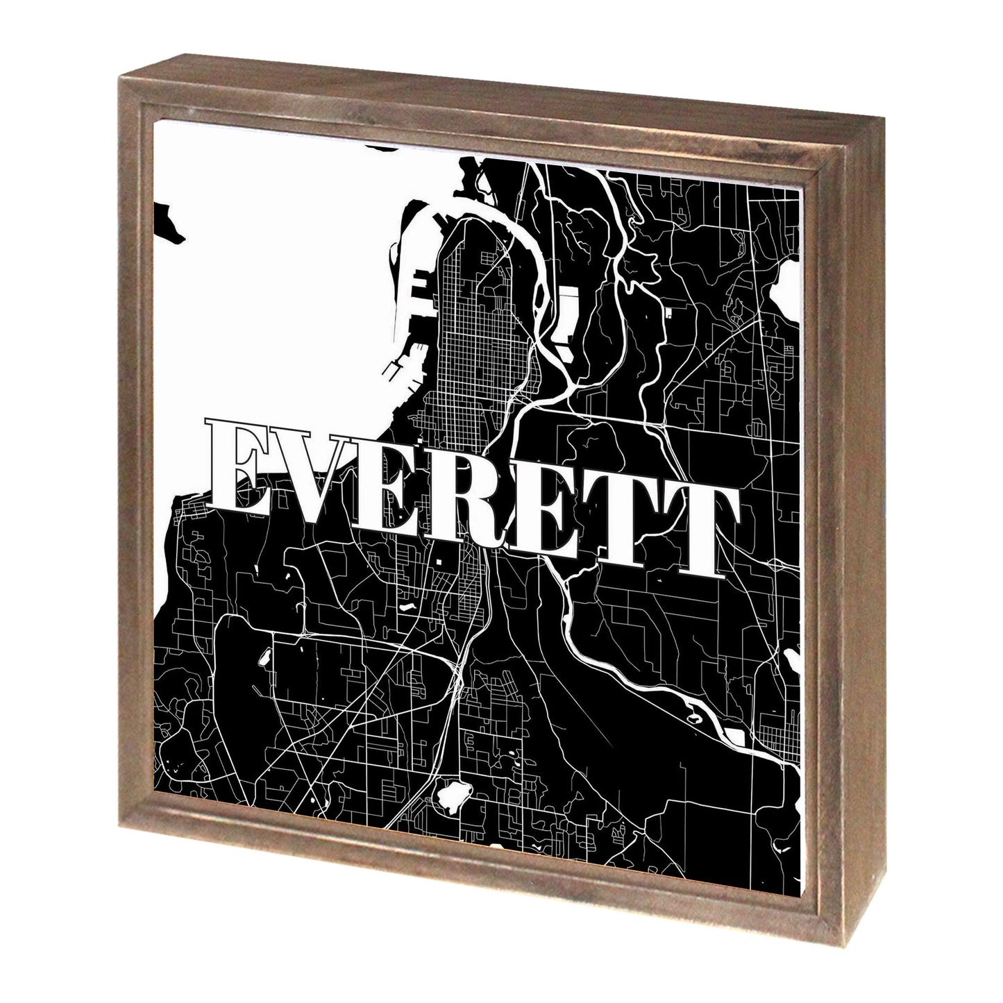 Minimalistic B&W Washington Everett Map | Wood Sign | Eaches | Min 1