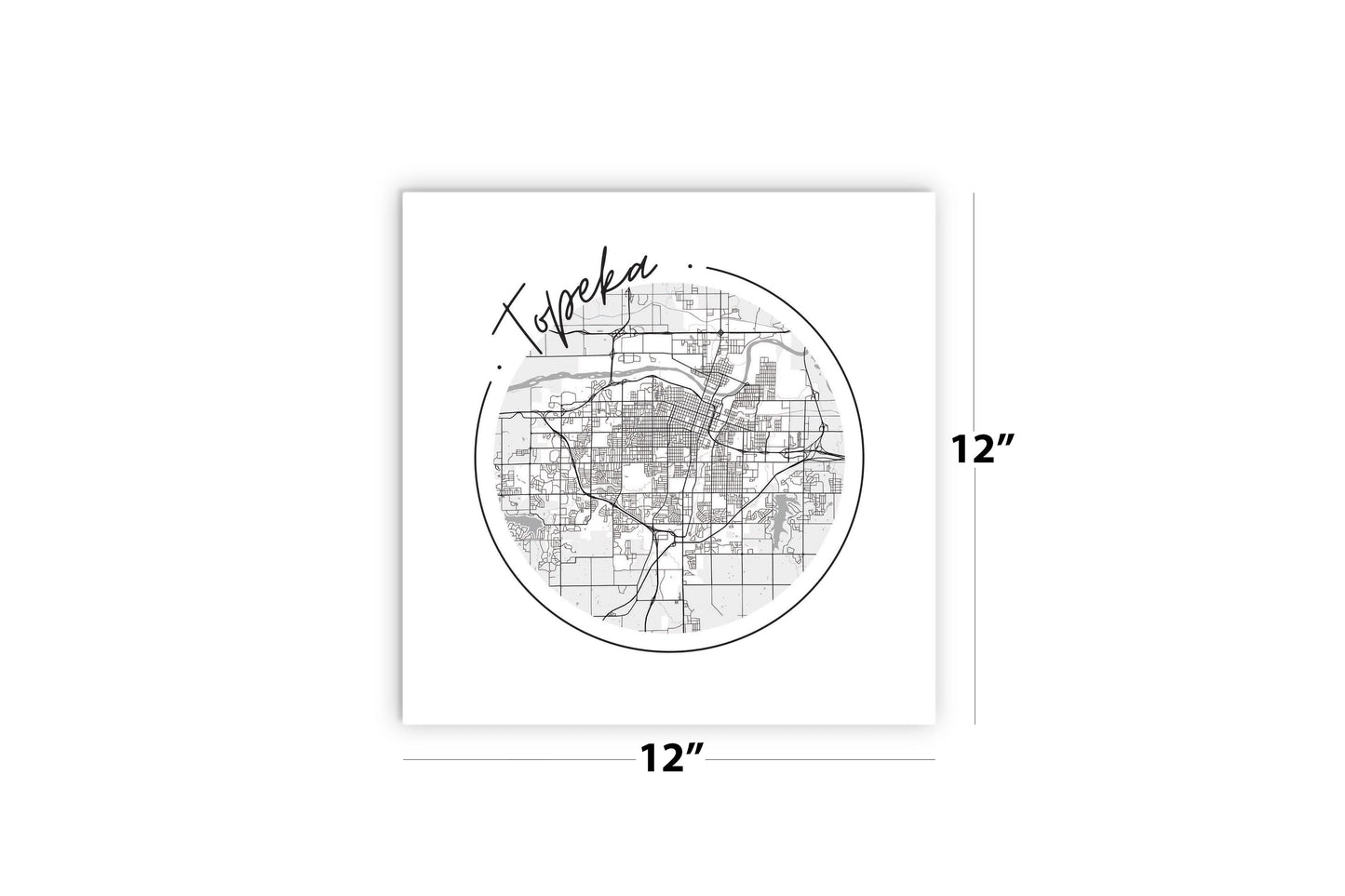 Minimalist B&W Kansas Topeka Circle Map | Wood Sign | Eaches | Min 2