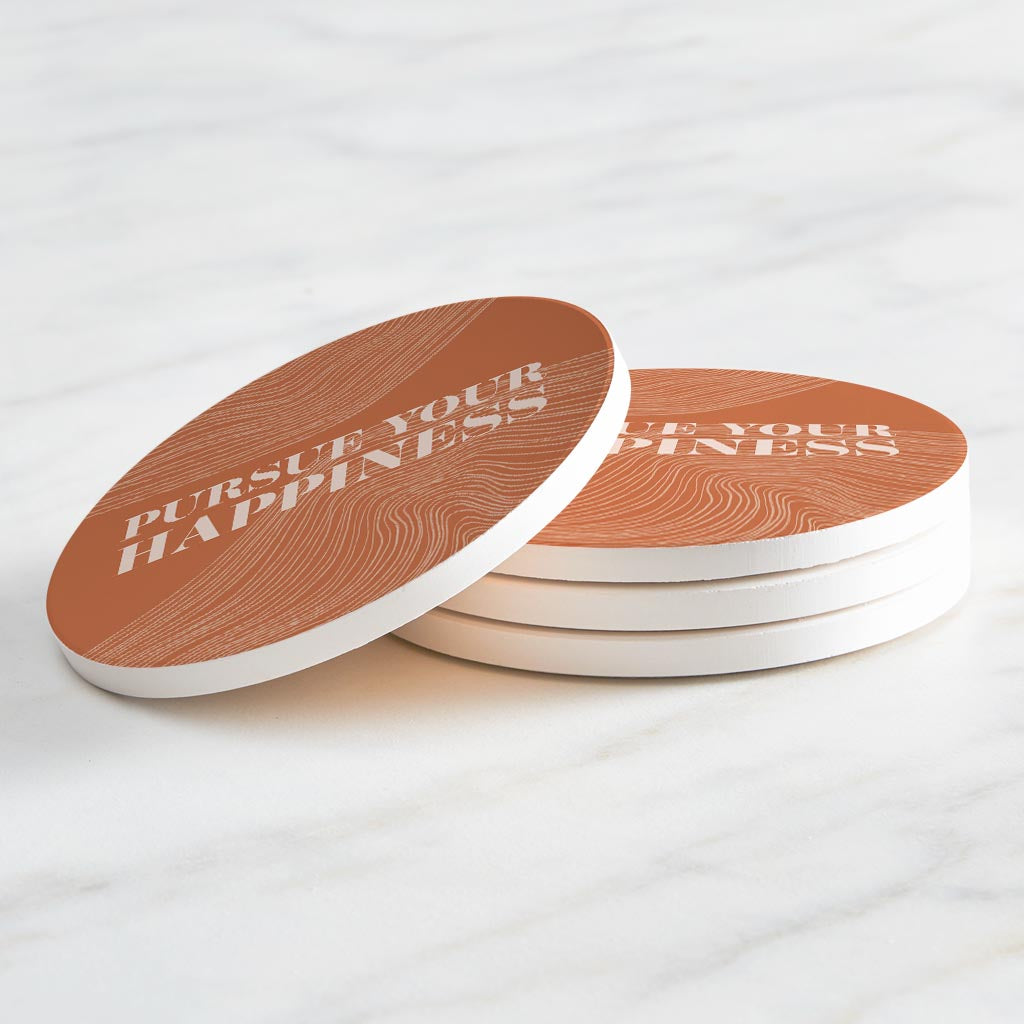 Modern Minimalist Pennsylvania Happiness Quip | Absorbent Coasters | Set of 4 | Min 2