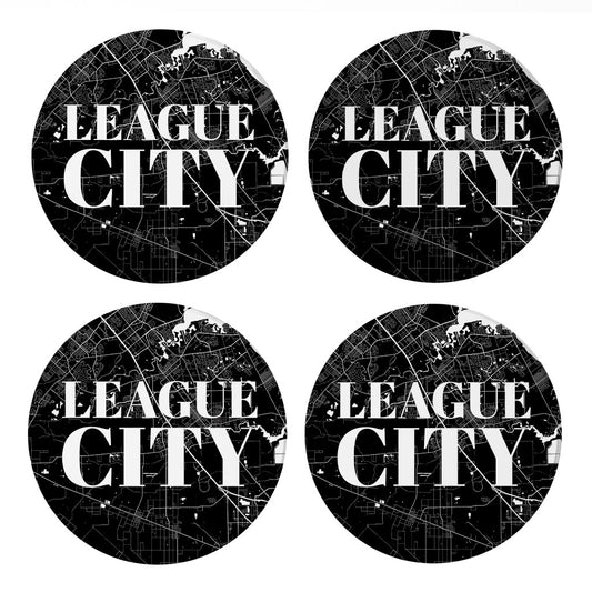 Minimalistic B&W Texas League City Map | Absorbent Coasters | Set of 4 | Min 2