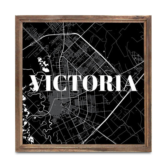 Minimalistic B&W Texas Victoria Map | Wood Sign | Eaches | Min 1