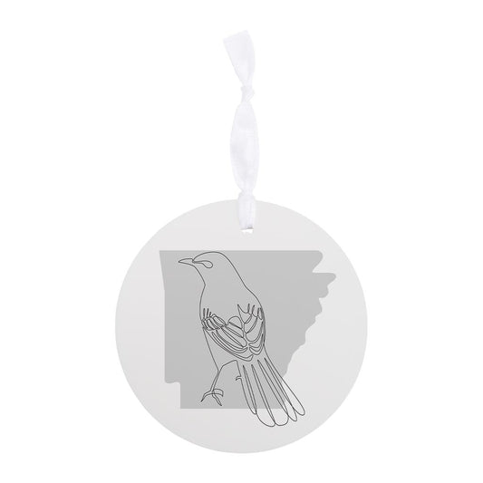 B&W Minimalist Arkansas Single Line Bird | Wood Ornament | Eaches | Min 6