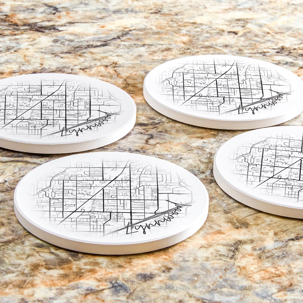 Minimalistic B&W Washington Lynnwood Circle Map | Absorbent Coasters | Set of 4 | Min 2