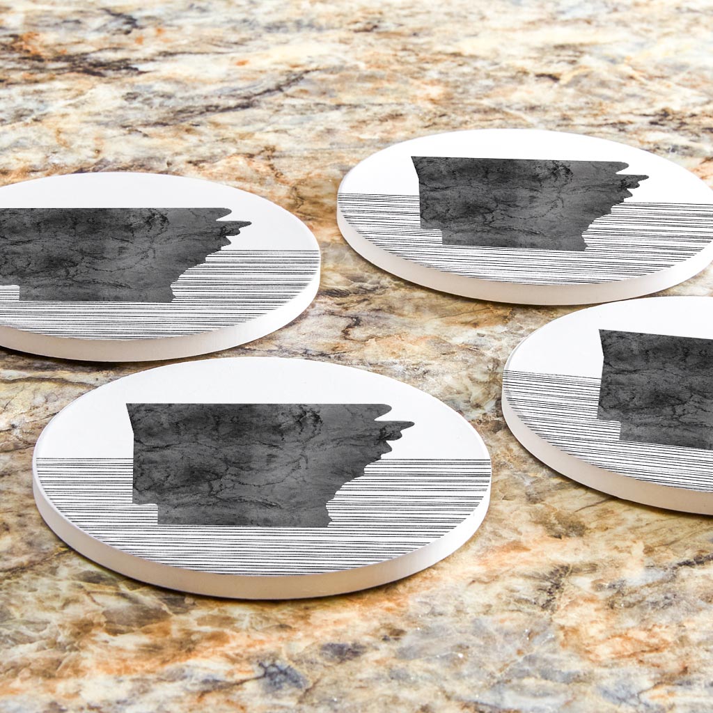 B&W Minimalist Arkansas Lines | Absorbent Coasters | Set of 4 | Min 2