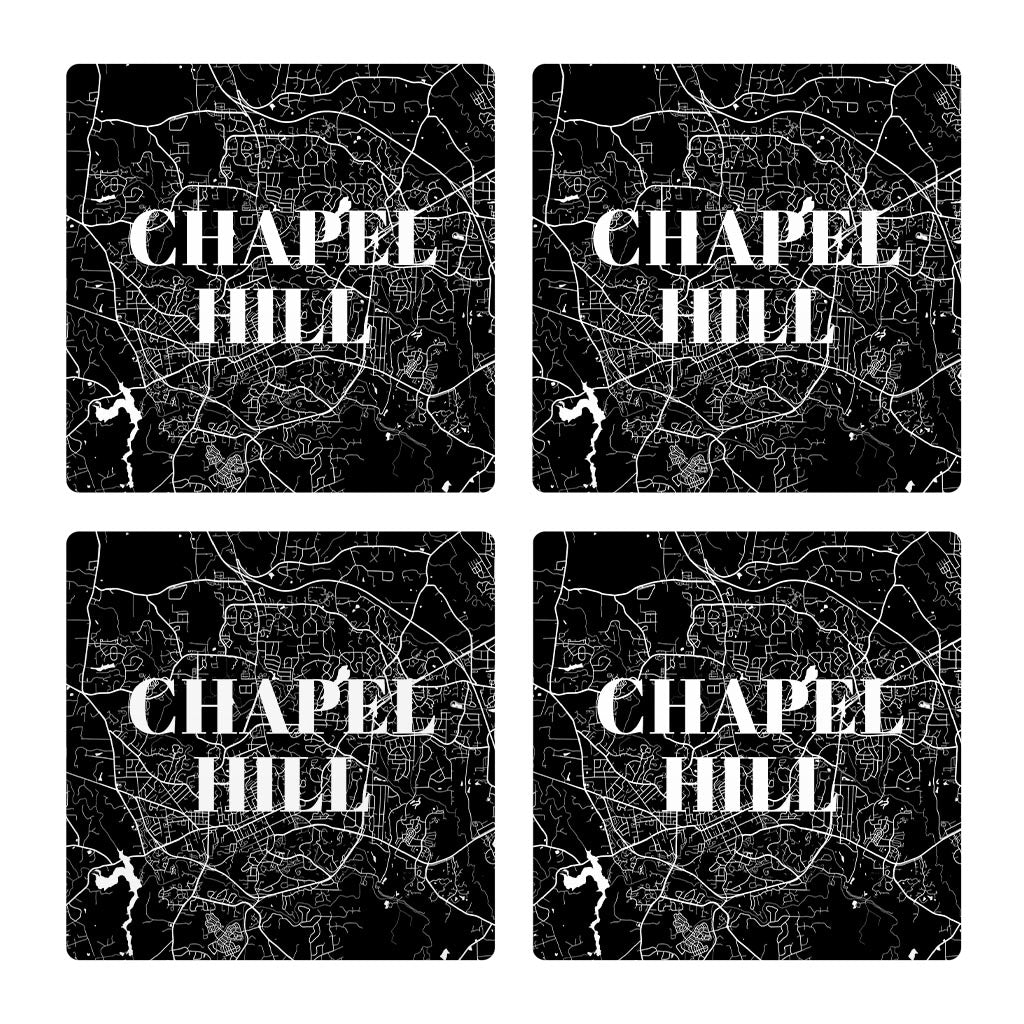 Minimalistic B&W North Carolina Chapel Hill Map | Absorbent Coasters | Set of 4 | Min 2