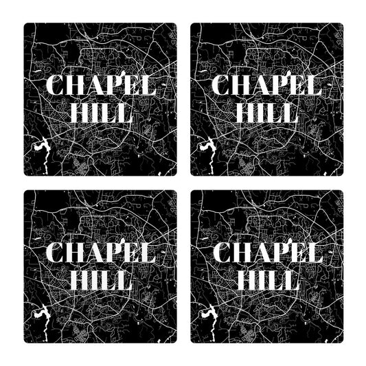 Minimalistic B&W North Carolina Chapel Hill Map | Absorbent Coasters | Set of 4 | Min 2