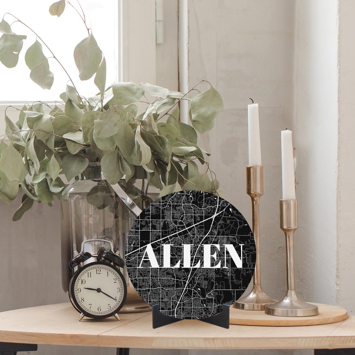 Minimalistic B&W Texas Allen Map | Wood Sign | Eaches | Min 1