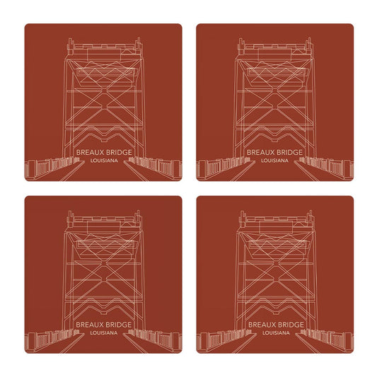 Modern Minimalist Louisiana Breaux Bridge Line Drawing | Absorbent Coasters | Set of 4 | Min 2