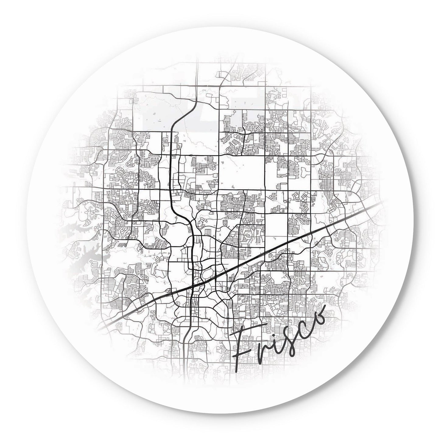 Minimalistic B&W Texas Frisco Circle Map | Wood Sign | Eaches | Min 1