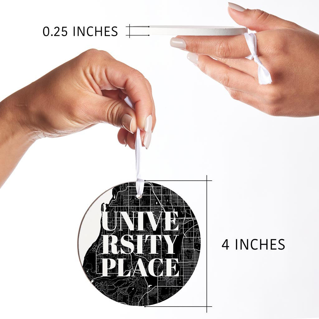 Minimalistic B&W Washington University Place Map | Wood Ornament | Eaches | Min 6