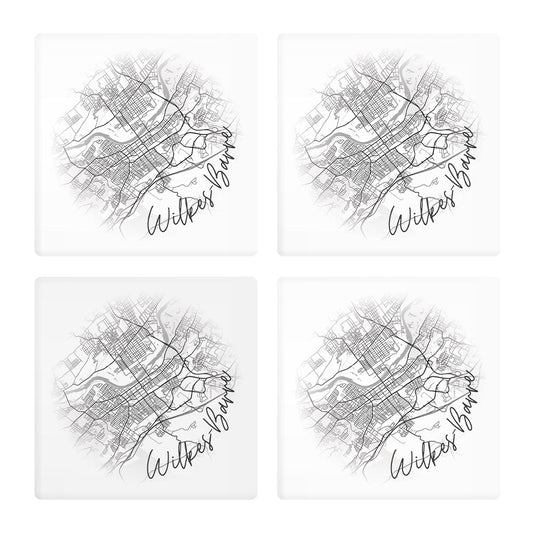 Minimalistic B&W Pennsylvania Wilkes Barre Circle Map | Absorbent Coasters | Set of 4 | Min 2