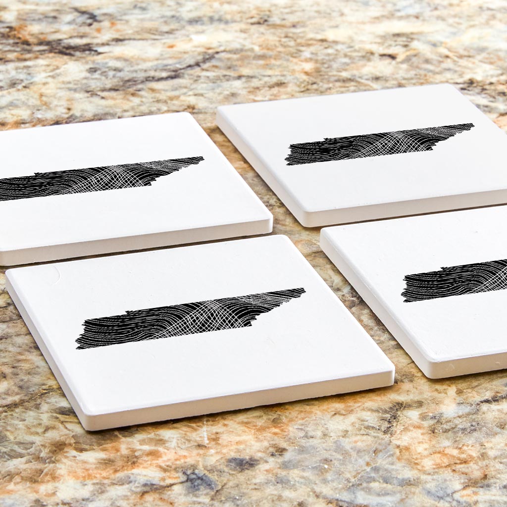 Minimalist B&W Tennessee State Shape | Absorbent Coasters | Set of 4 | Min 2