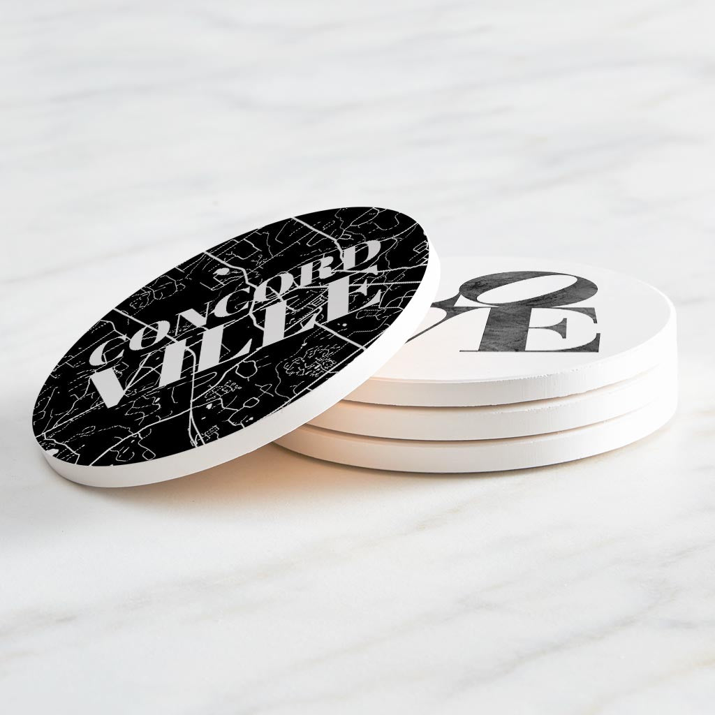 Minimalistic B&W Pennsylvania Concordville Maps Love | Absorbent Coasters | Set of 4 | Min 2