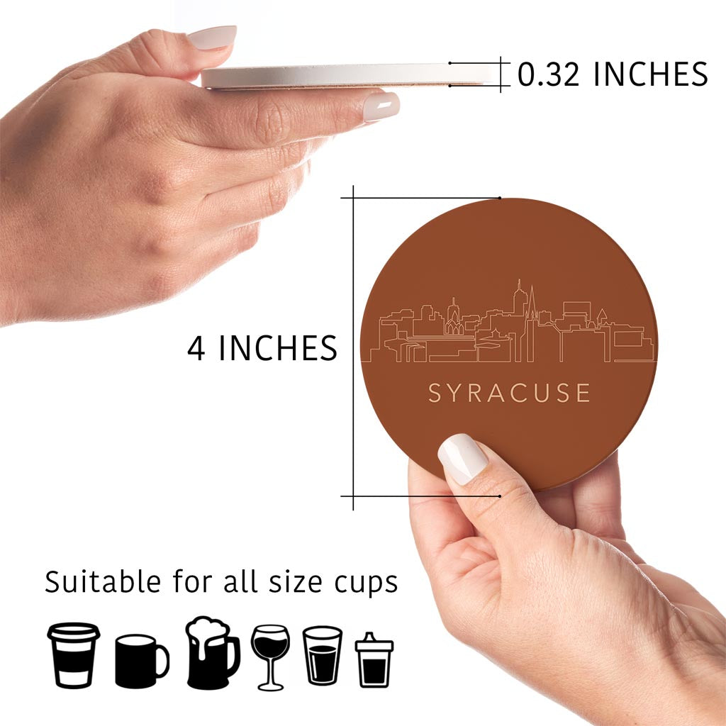 Modern Minimalist New York Syracuse Skyline | Absorbent Coasters | Set of 4 | Min 2