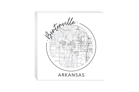 Minimalist B&W Arkansas Bentonville Circle Map State | Wood Block | Eaches | Min 2