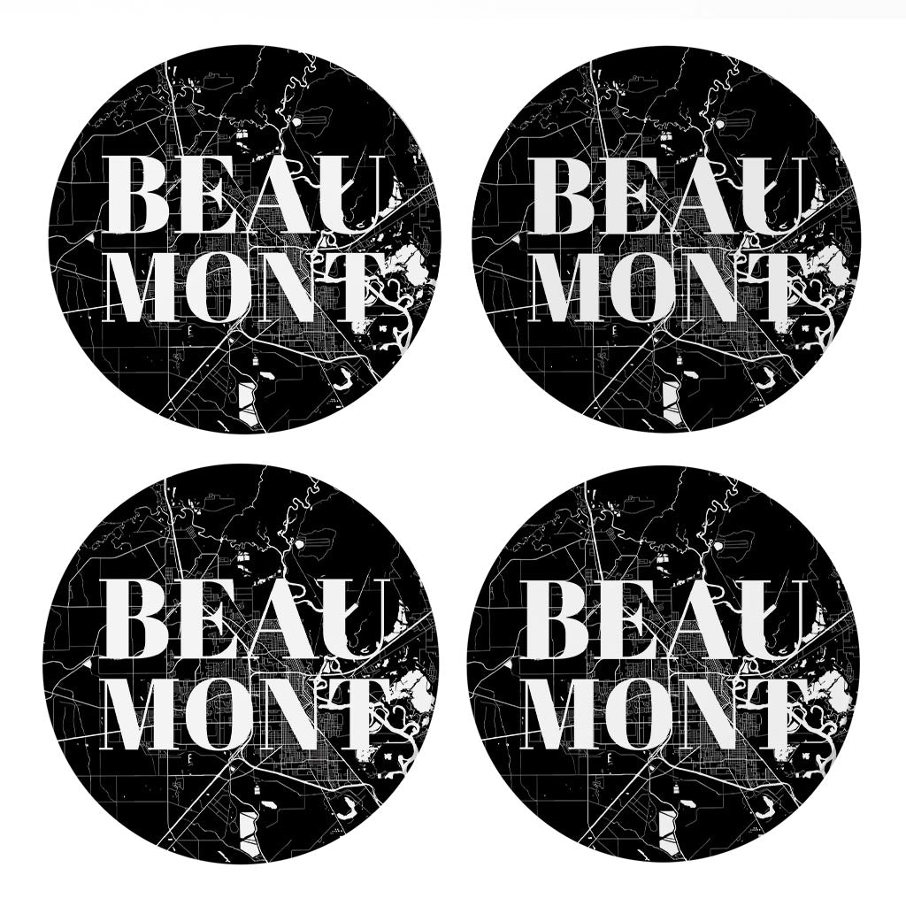 Minimalistic B&W Texas Beaumont Map | Absorbent Coasters | Set of 4 | Min 2