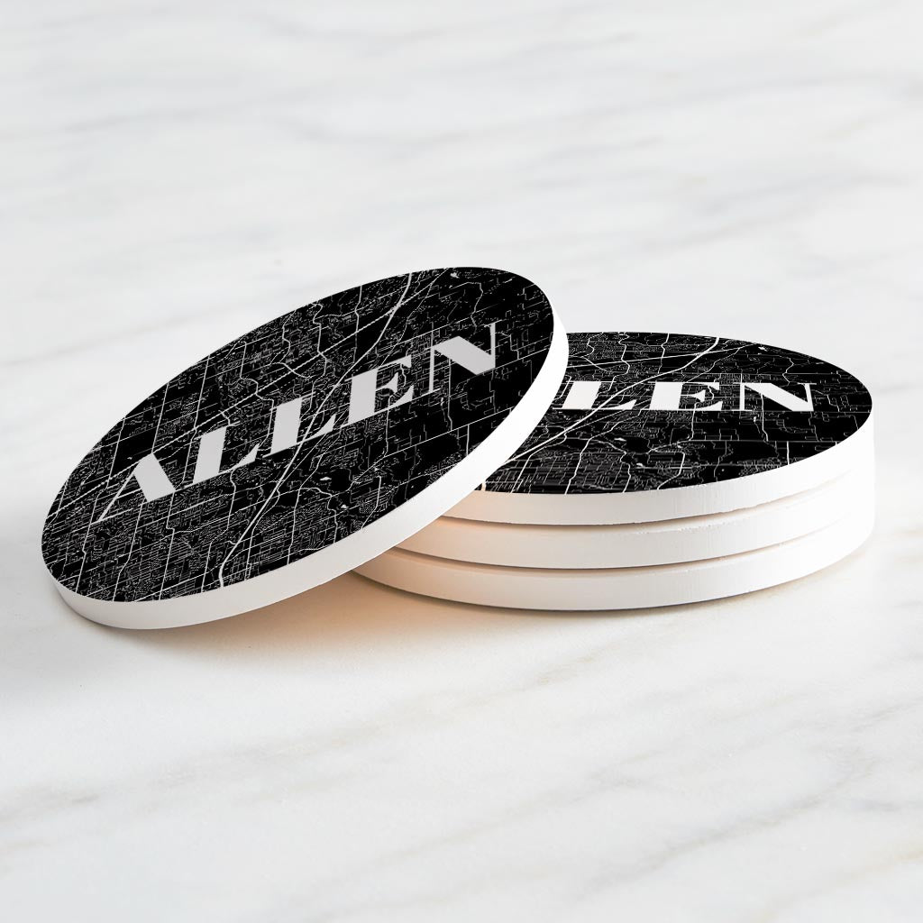 Minimalistic B&W Texas Allen Map| Absorbent Coasters | Set of 4 | Min 2