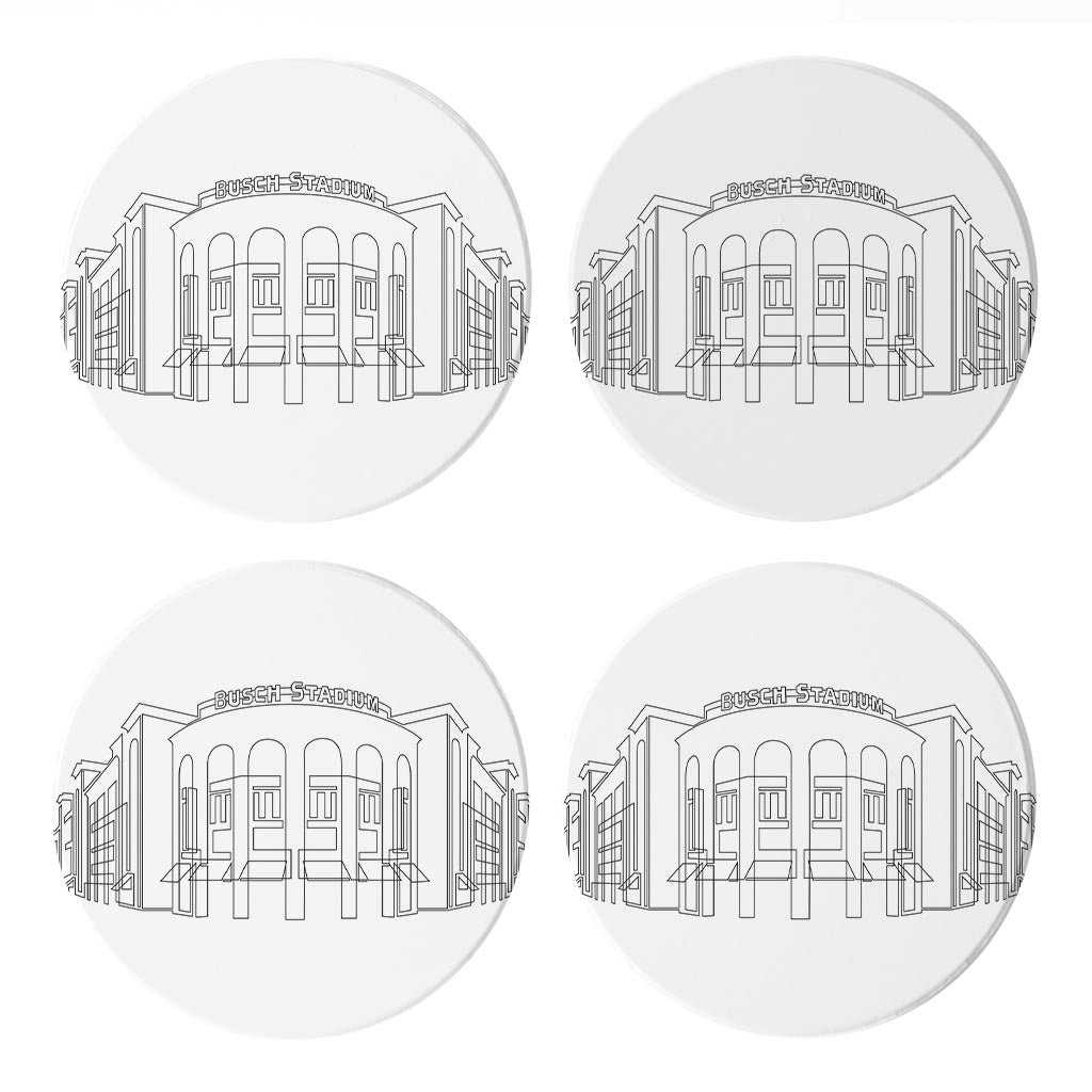 Minimalist B&W Missouri Busch Stadium Line Drawing | Absorbent Coasters | Set of 4 | Min 2