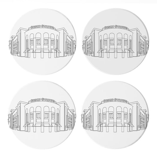 Minimalist B&W Missouri Busch Stadium Line Drawing | Absorbent Coasters | Set of 4 | Min 2