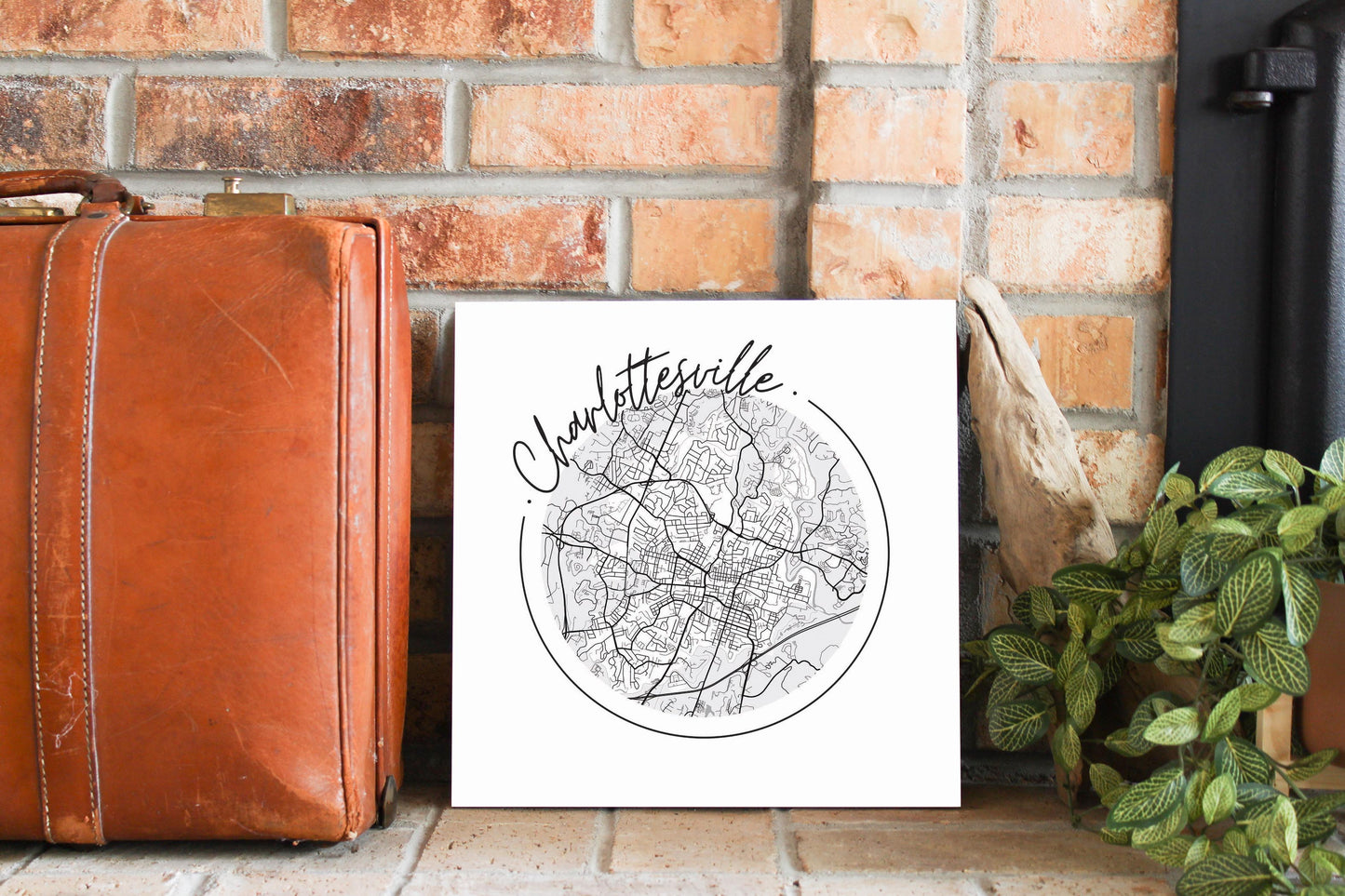 Minimalistic B&W Virginia Charlottesville Circle Map | Wood Sign | Eaches | Min 2