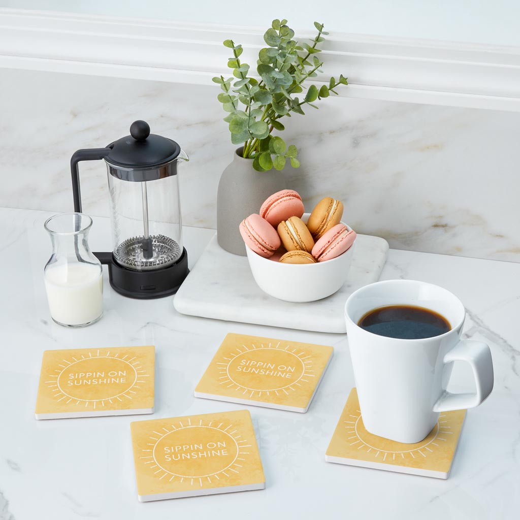 Sippin On Sunshine Yellow | Absorbent Coasters | Set of 4 | Min 2