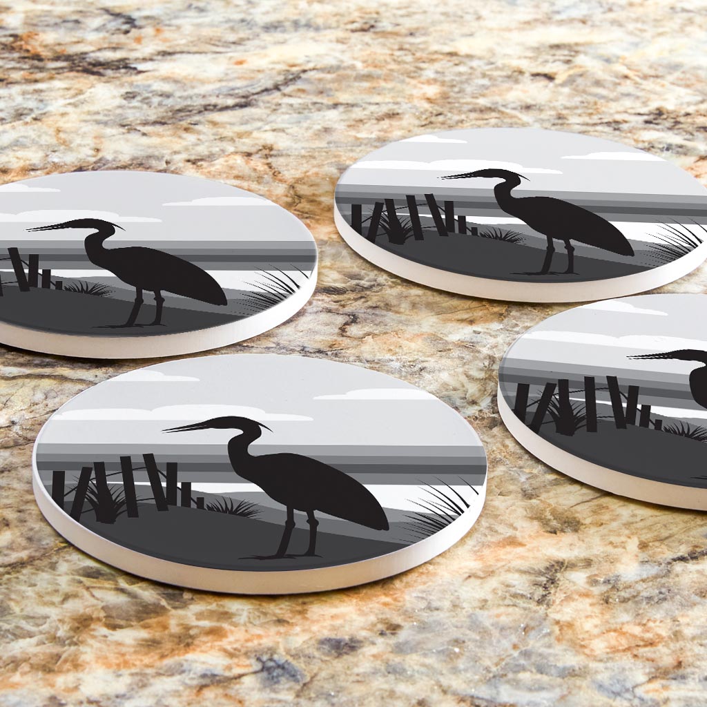 Minimalistic B&W Cape Cod Heron Illustration | Absorbent Coasters | Set of 4 | Min 2