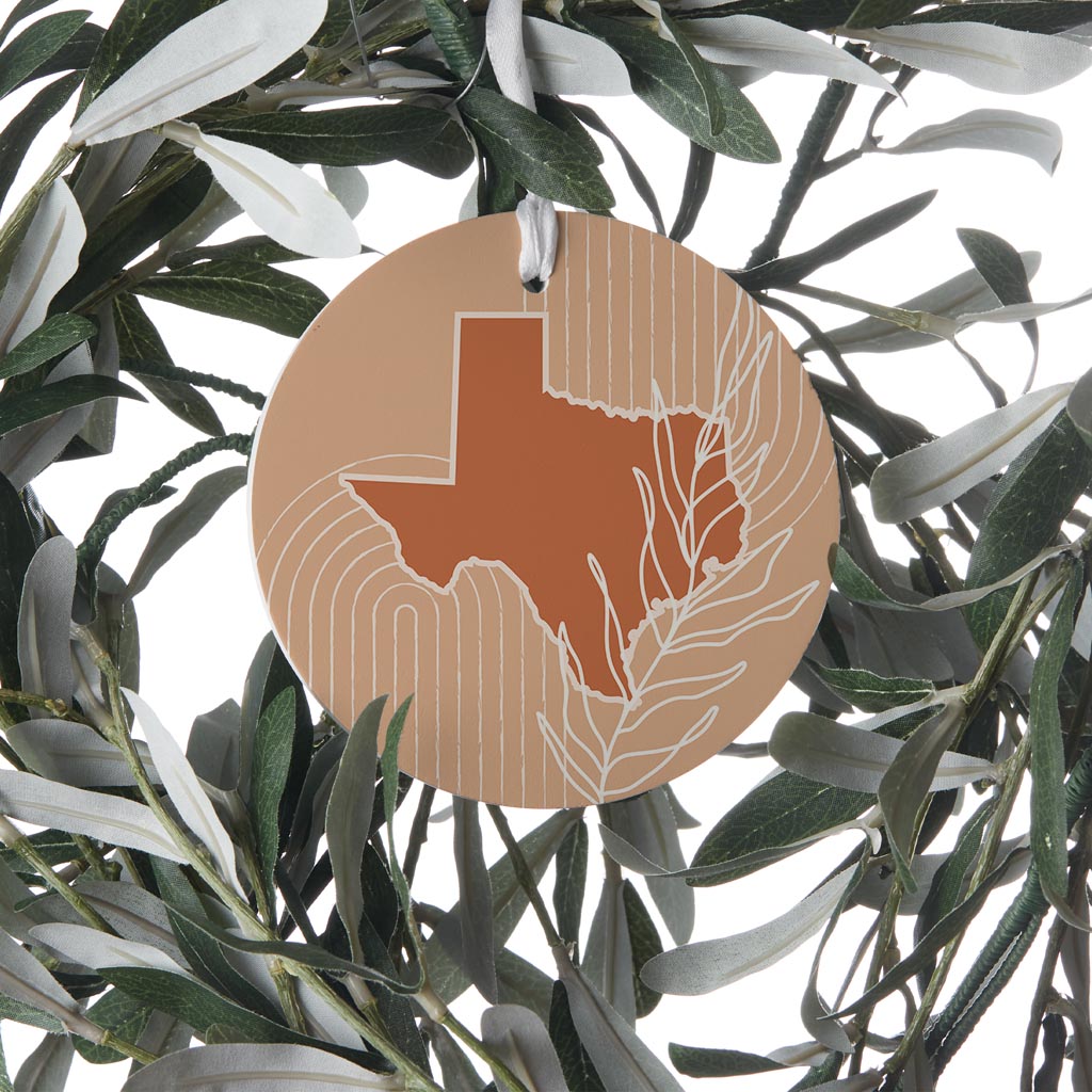 Modern Minimalist Texas State Shape With Leaf| Wood Ornament | Eaches | Min 6