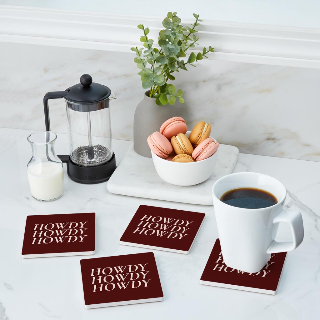 Modern Minimalist Texas Maroon Howdy | Absorbent Coasters | Set of 4 | Min 2