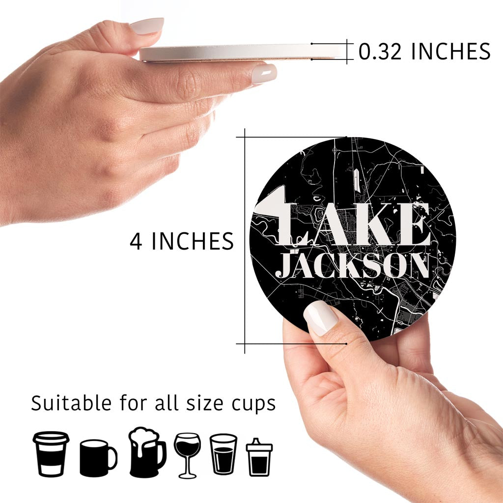 Minimalistic B&W Texas Lake Jackson Map | Absorbent Coasters | Set of 4 | Min 2