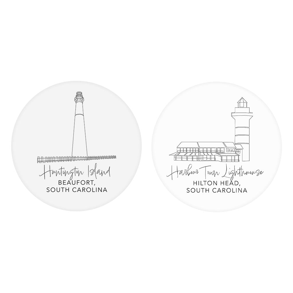 South Carolina Lighthouses | Absorbent Car Coasters | Set of 2 | Min 4