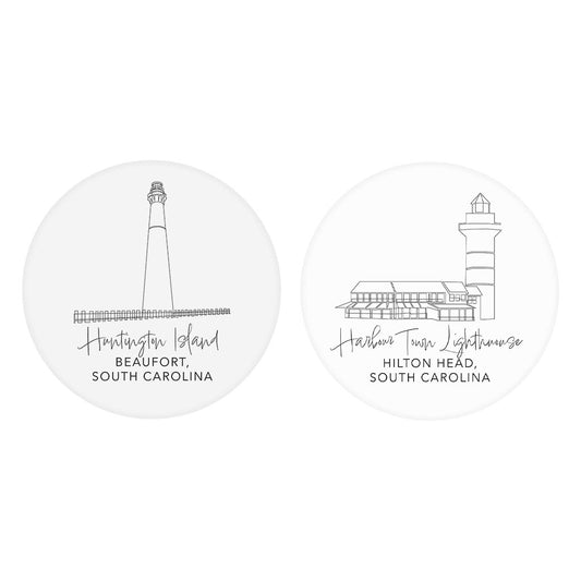 South Carolina Lighthouses | Absorbent Car Coasters | Set of 2 | Min 4