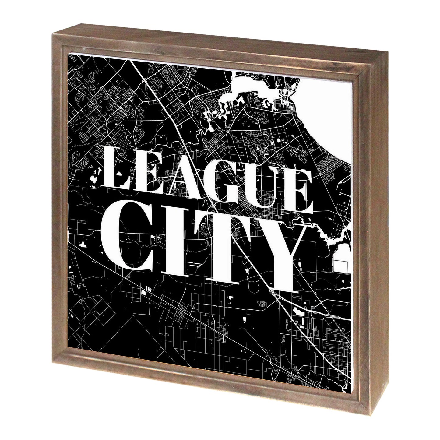 Minimalistic B&W Texas League City Map | Wood Sign | Eaches | Min 1