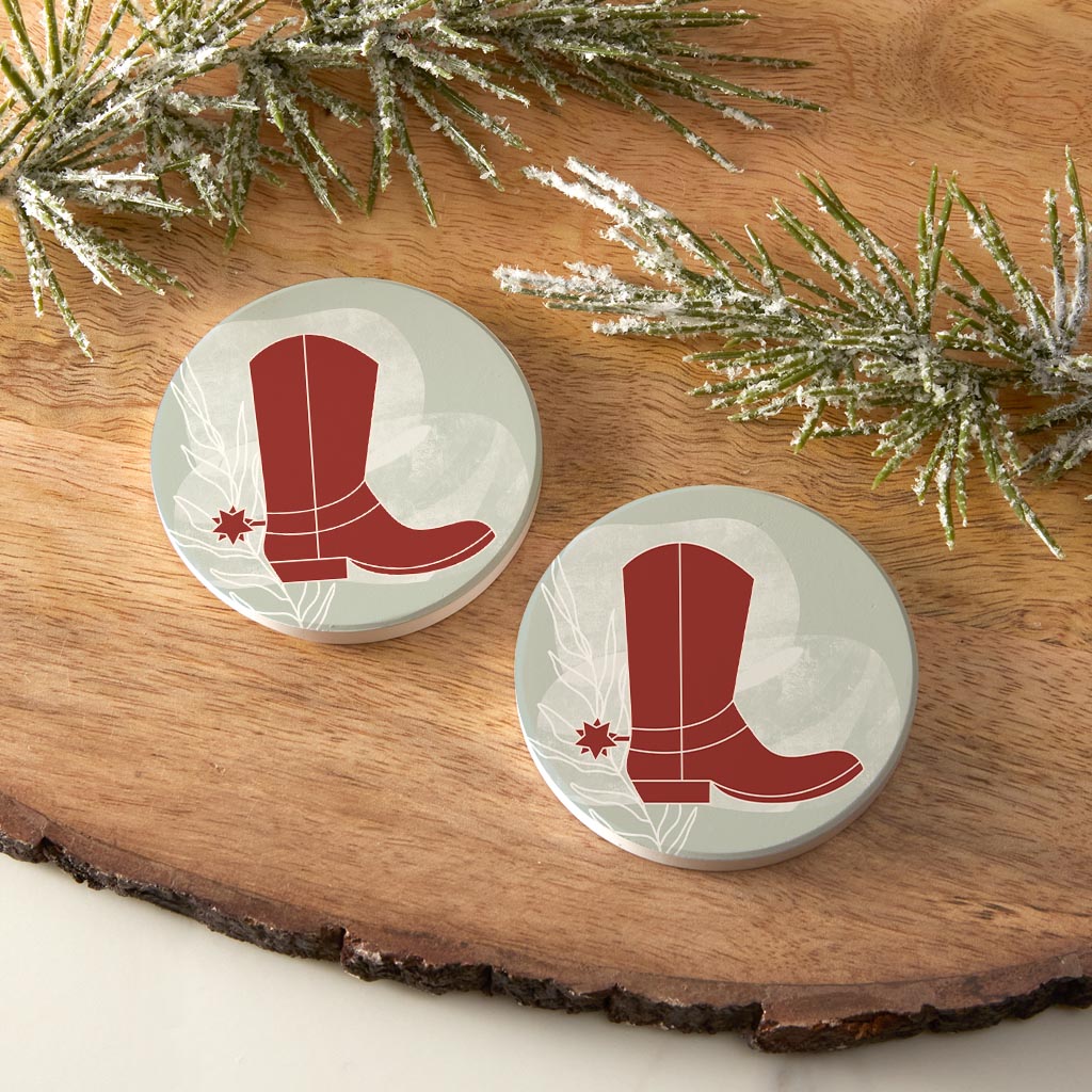 Modern Minimalist Oklahoma Boot | Absorbent Car Coasters | Set of 2 | Min 4