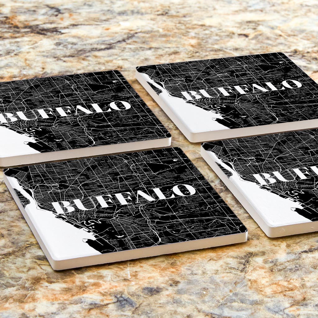 Minimalistic B&W New York Buffalo Map | Absorbent Coasters | Set of 4 | Min 2