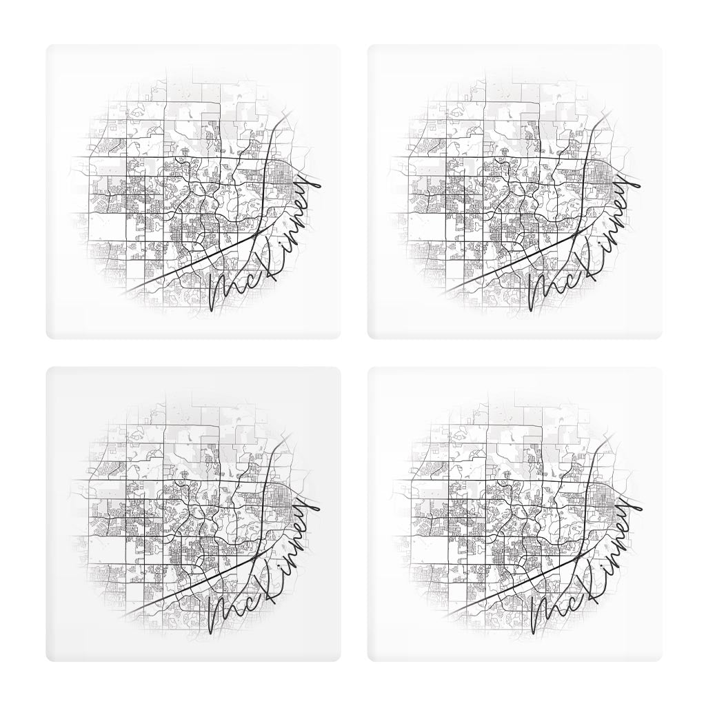 Minimalistic B&W Texas Mckinney Circle Map | Absorbent Coasters | Set of 4 | Min 2