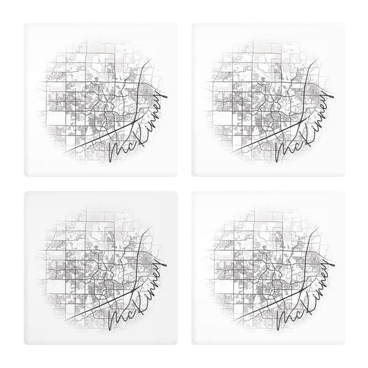 Minimalistic B&W Texas Mckinney Circle Map | Absorbent Coasters | Set of 4 | Min 2