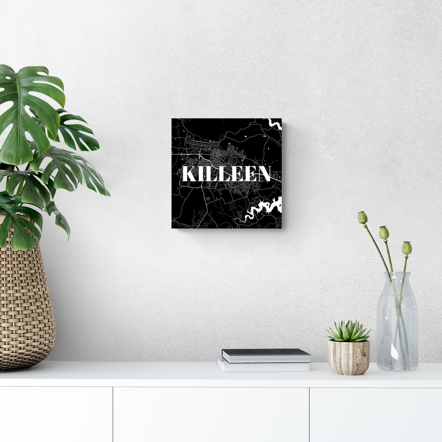 Minimalistic B&W Texas Killeen Map | Wood Sign | Eaches | Min 2