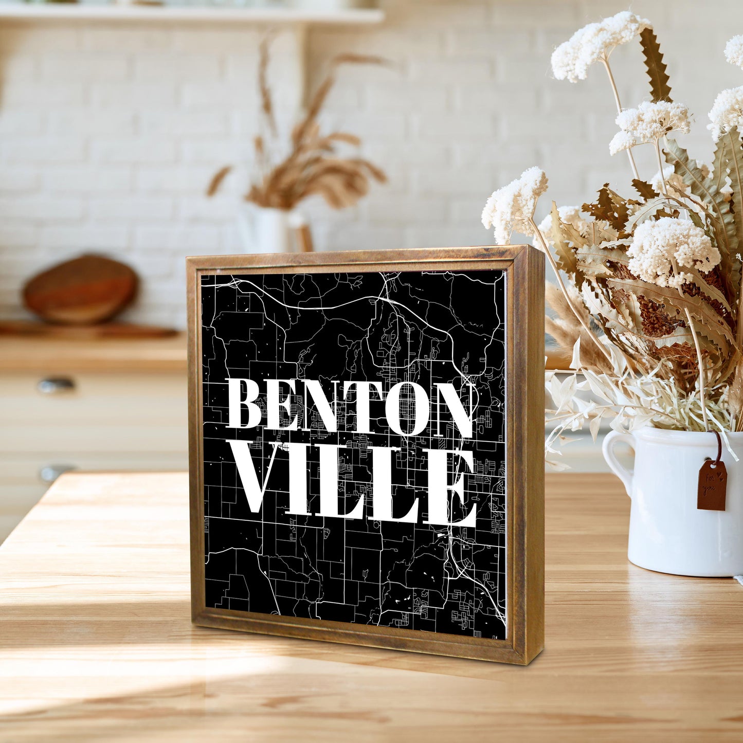 Minimalist B&W Arkansas Bentonville Map | Wood Sign | Eaches | Min 1