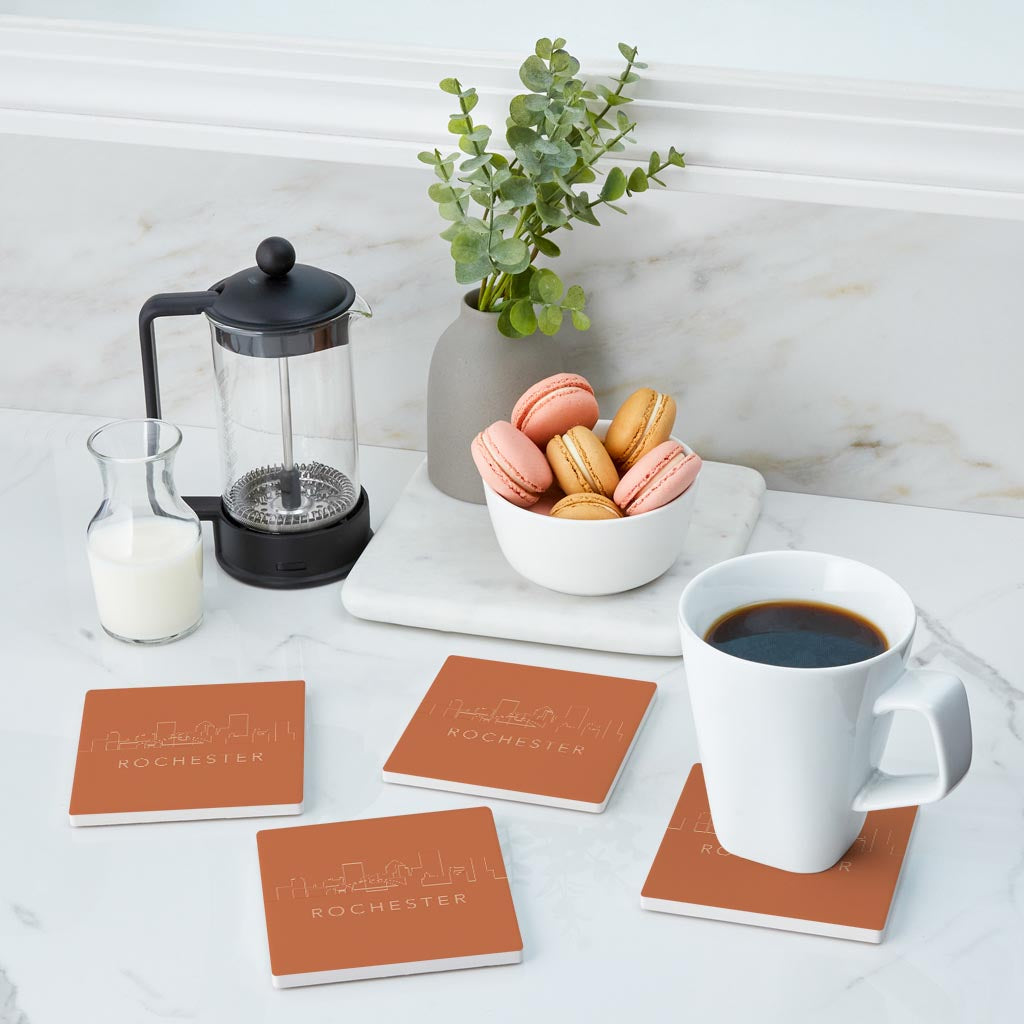 Modern Minimalistic New York Rochester Skyline| Absorbent Coasters | Set of 4 | Min 2