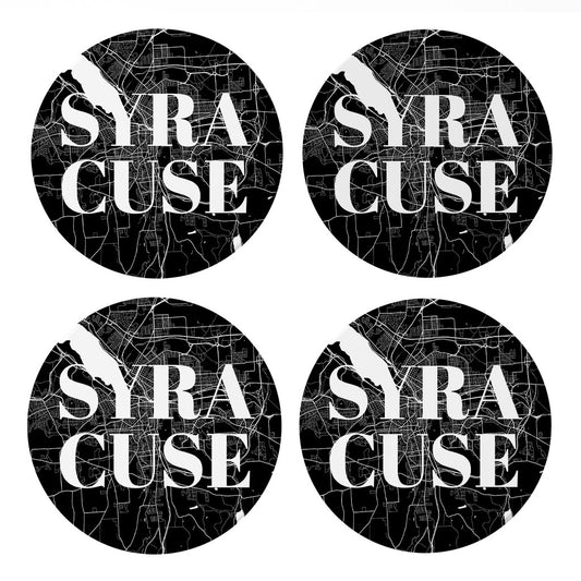 Minimalistic B&W New York Syracuse Map | Absorbent Coasters | Set of 4 | Min 2