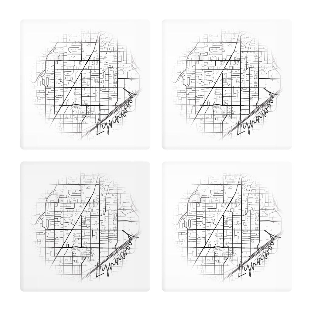 Minimalistic B&W Washington Lynnwood Circle Map | Absorbent Coasters | Set of 4 | Min 2