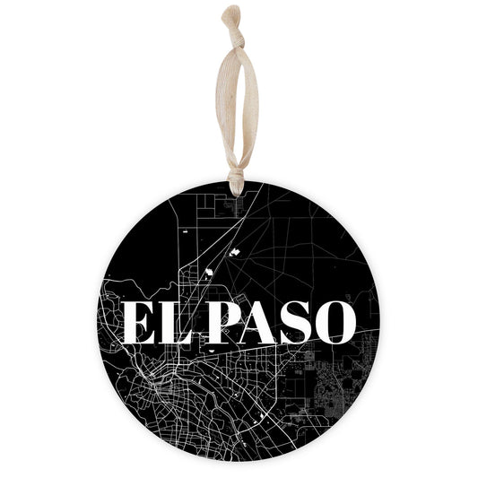 Minimalistic B&W Texas El Paso Map | Wood Ornament | Eaches | Min 1