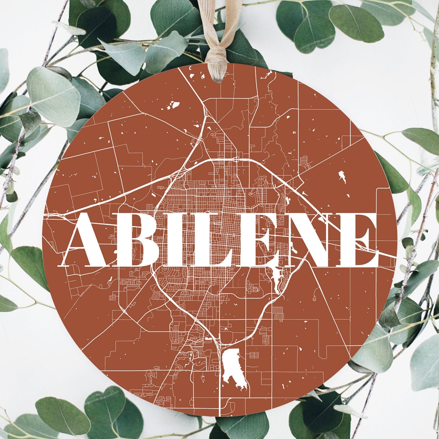 Modern Minimalist Texas Abilene Map | Wood Ornament | Eaches | Min 1