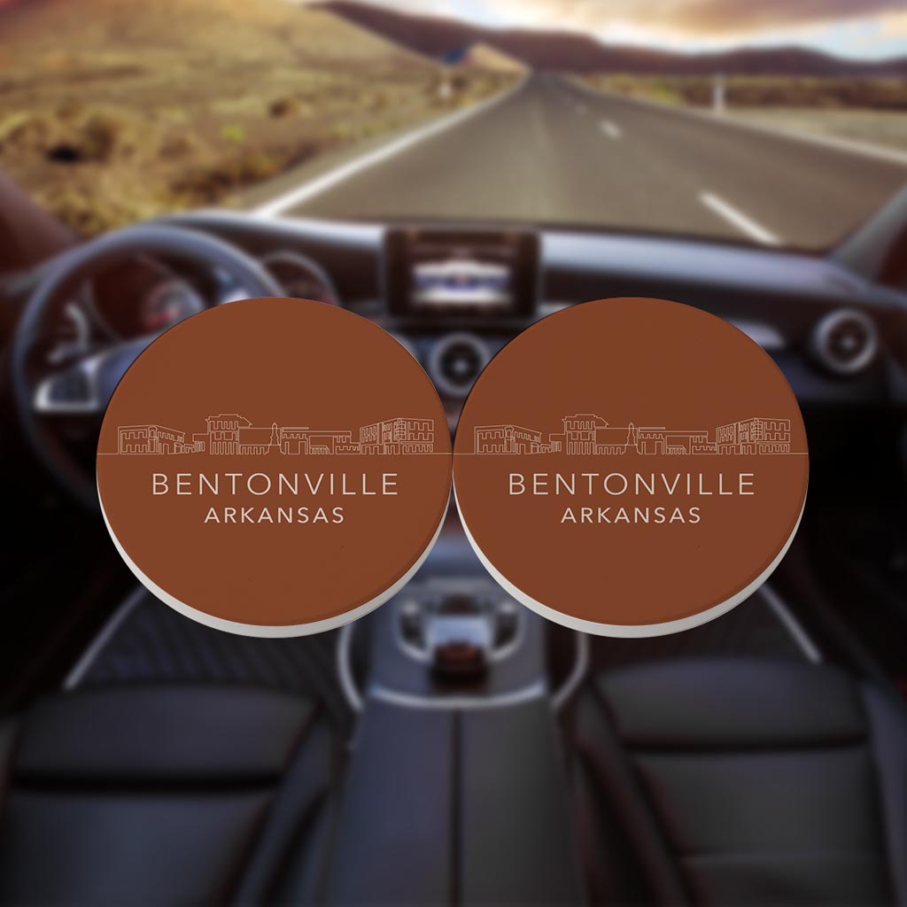 Modern Minimalist Arkansas Bentonville Skyline State | Absorbent Car Coasters | Set of 2 | Min 4