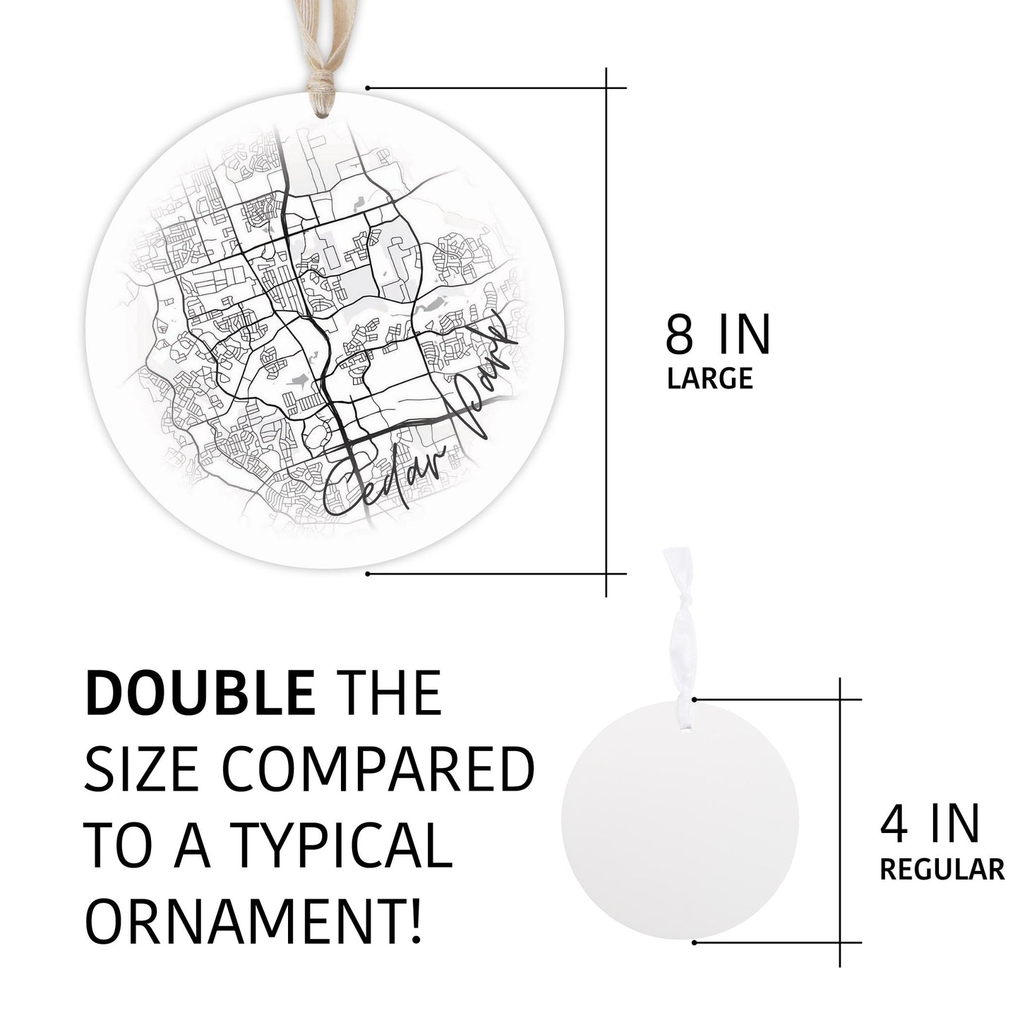 Minimalistic B&W Texas Cedar Park Circle Map | Wood Ornament | Eaches | Min 1