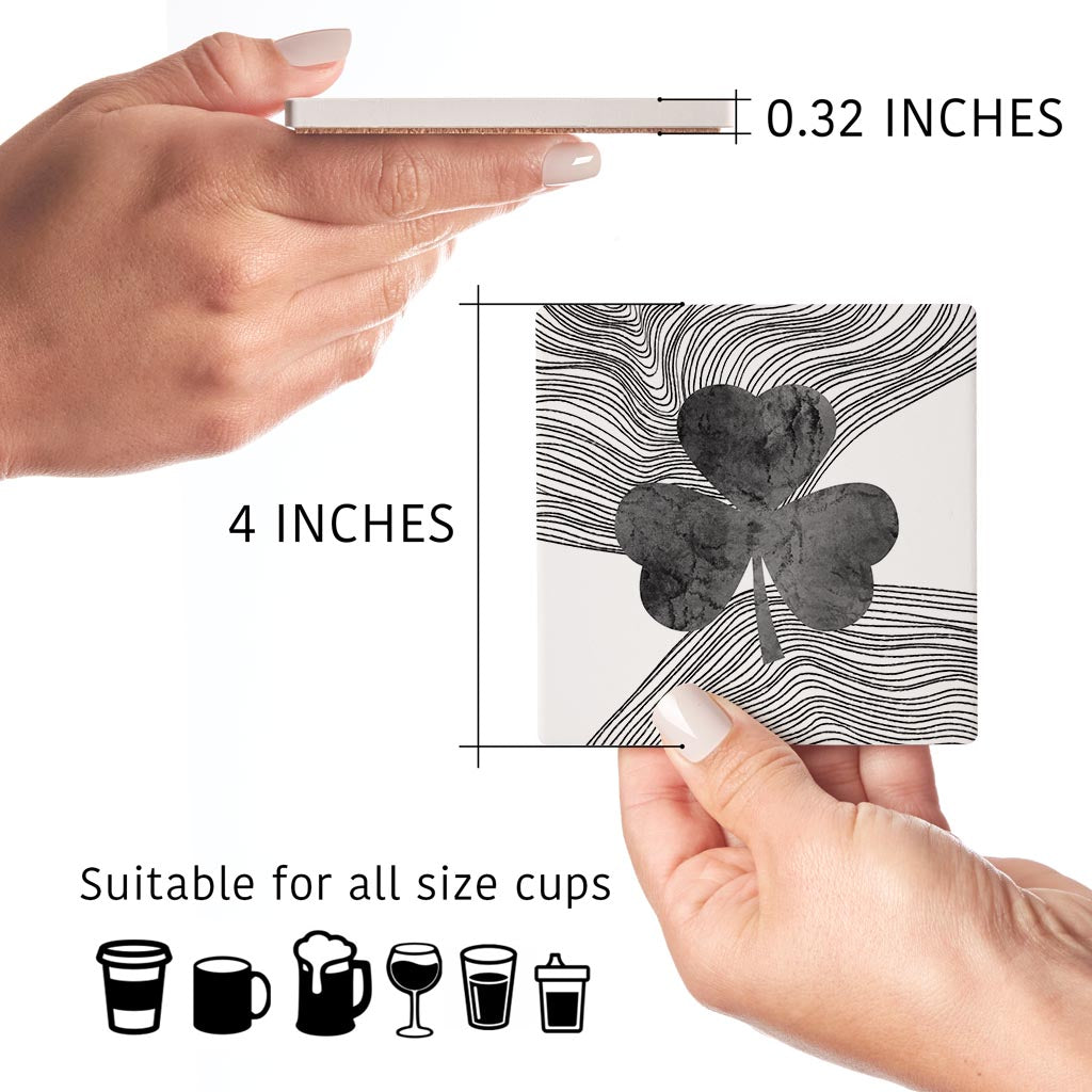 Minimalistic B&W Shamrock Fluid Lines | Absorbent Coasters | Set of 4 | Min 2