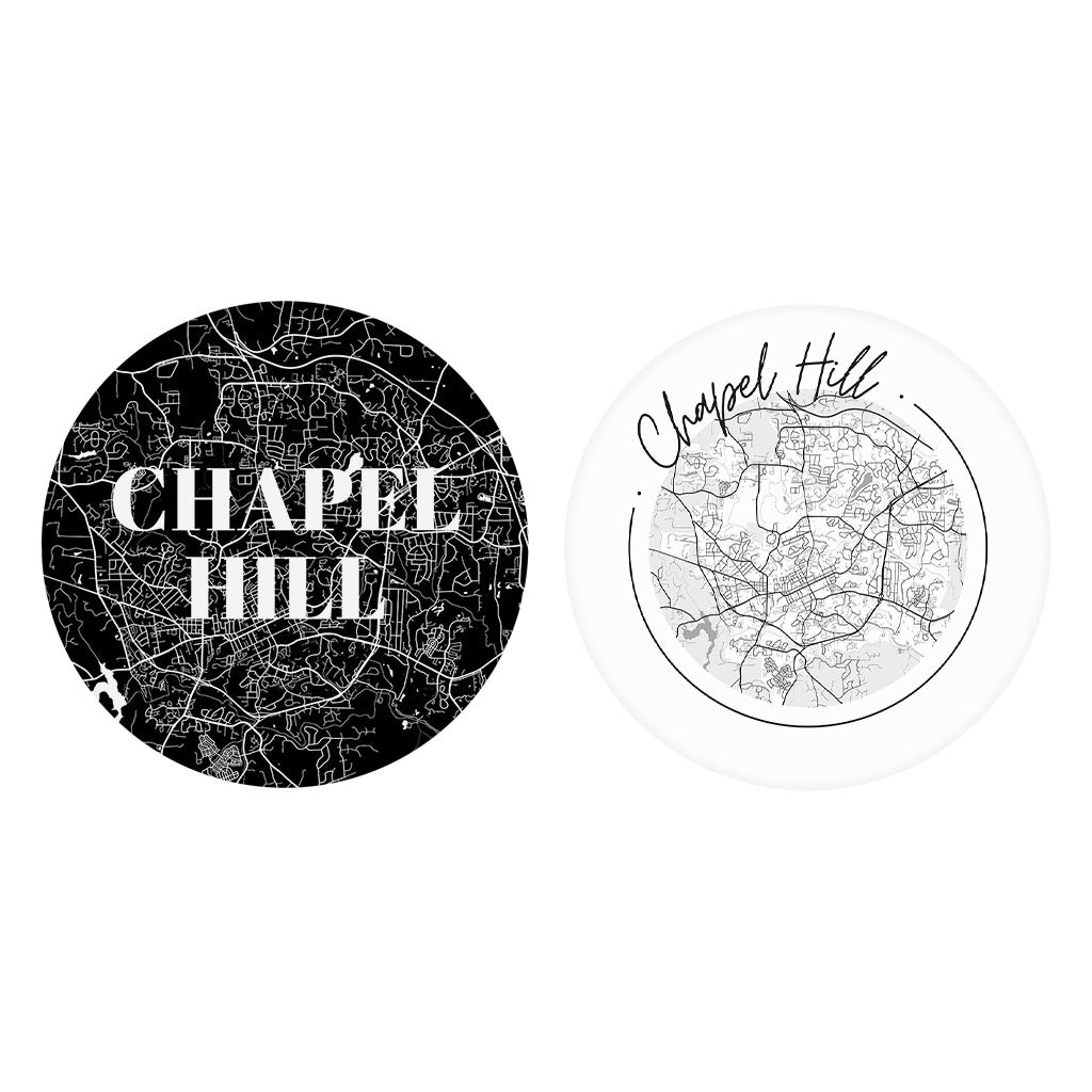 Minimalistic B&W North Carolina Chapel Hill Maps | Absorbent Car Coasters | Set of 2 | Min 4