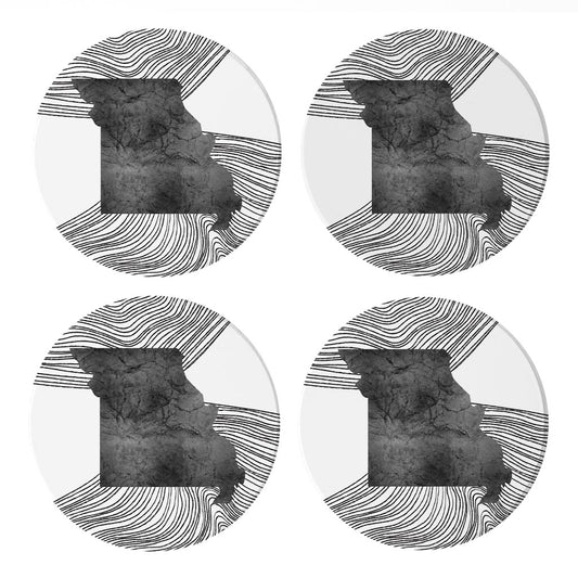 Minimalist B&W Missouri State With Fluid Lines | Absorbent Coasters | Set of 4 | Min 2