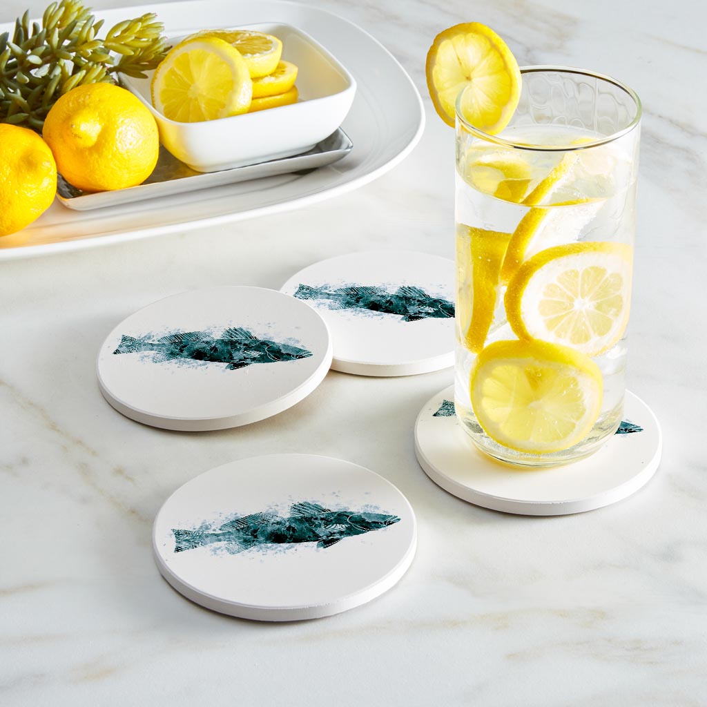 Blue White Water Color Speckled Trout | Absorbent Coasters | Set of 4 | Min 2